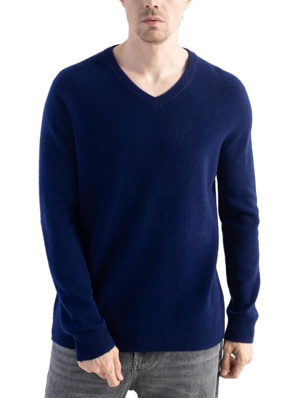 Men's 100% Merino Wool V-Neck Sweater - Cozy Long Sleeve Knit for Fall/Winter